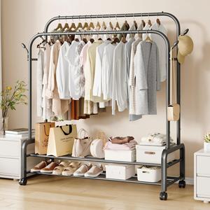 Rolling Metal Clothing Rack 4 Hooks Double Rod Storage <strong>Shelves</strong> Modern Multifunction Design <strong>150cm</strong> for Shoes Bedroom/Living Room - Product Image 1