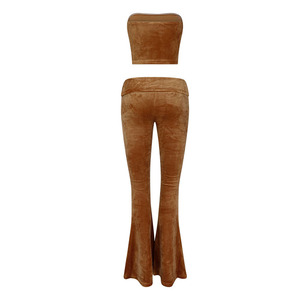 KY Suit Elegant Tailored Cintura elástica Low Rise Flare Pants Custom Tube Top Velour Sets <span class=keywords><strong>para</strong></span> mujeres - Product Image 4
