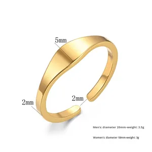 鼎超不锈钢女开环18k镀金可定制雕刻情侣戒指简约时尚饰品 - Product Image 2