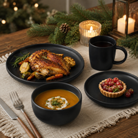 Service de table moderne de luxe noir mat, résistant aux rayures, en grès, assiettes, bols, tasses, compatible lave-vaisselle, résistant à la chaleur et au micro-ondes