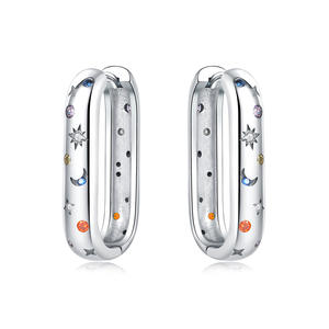 Nouvelles boucles d'oreilles en forme de U en laiton blanc, thème ciel étoilé éblouissant, exclusivement pour femmes - Product Image 1