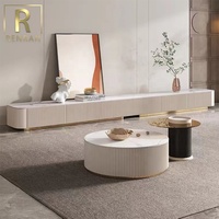 Dernière conception moderne panneau de roche Ultra-long meuble TV table à thé combinaison de lumière peinture moderne de luxe avec unité tv de rangement