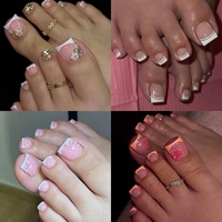 Ongles artificiels faits main en acrylique réutilisables, carrés, à presser, pour les orteils, avec design adhésif, pré-dessinés, halal, couvrance totale, longueur courte