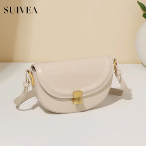 Bolso de mujer de moda francesa de nicho italiano bolso de sillín redondo cien veces hebilla de concha PUFlat crema blanco Mini bolso de hombro con textura - Product Image 3