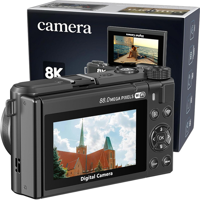 High-End 8K Mirrorless Camera 64MP Fixed Focus Mechanical LED Fill Light 4K Video Foldable LCD Record Charging Beauty Mode
