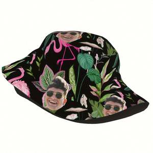 Sombrero de Pescador Personalizado con Foto, Diseño de Hojas Tropicales, Añade Imagen Facial, Sombrero de Verano para Viajes, Hombres y Mujeres, Pesca, 100% Personalizado - Product Image 3