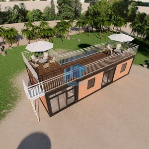 Tienda de contenedores prefabricada multifuncional Barandillas de <span class=keywords><strong>metal</strong></span> blanco Base cerrada y cubierta abierta hecha de material de panel sándwich - Product Image 6