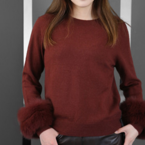 Maglione Invernale Casual da <span class=keywords><strong>Donna</strong></span> Tyan, Lavorato a <span class=keywords><strong>Maglia</strong></span> con Polsini in Vera Pelliccia di Volpe, Collo Tondo, Vestibilità Ampia, Lunghezza Media, Misto Lana Intrecciato - Product Image 5