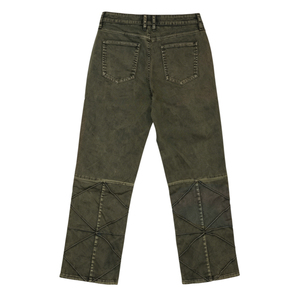 Jean utilitaire rétro taille mi-haute coupe oversize avec multiples poches cargo à rabat, en denim délavé vert olive, pour tenues de travail à jambe large - Product Image 4