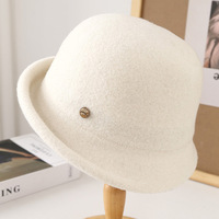 Sombrero de Lana para Mujer, Estilo Británico Vintage, con Borde Enrollado, Elegante, para Viajes, Tipo Cloche