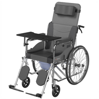 Fauteuil roulant entièrement inclinable avec repose-jambes réglable, pneus pleins de 24 pouces, coussin de siège lavable, frein à main en acier carbone, cuvette et table
