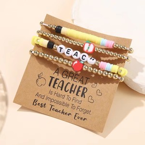 Il giorno dell'insegnante regalo di perle di argilla polimerica insegnano lettere elastico braccialetto di perline braccialetto di perline con carta - Product Image 1