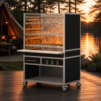 Grill Rotisserie Commercial Robuste en Titane Noir, Station BBQ Multi-Niveaux avec Brochettes, en Acier Inoxydable, pour Charbon et Bois