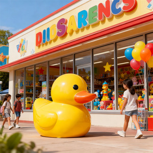 Maßgefertigte Harz-Skulptur: Langlebige Cartoon-Ente in Sonnengelb für Kinderspielplätze, Spielzeugläden und Schaufensterdekoration - Product Image 1