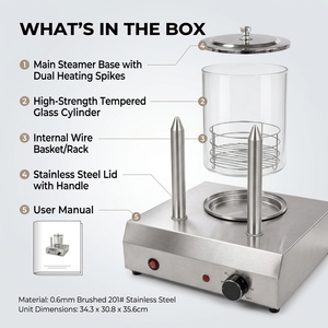 Marupin Commercial <b>Electric</b> Hot Dog <b>Steamer</b> with 2 Bun Warmer Spikes Warmer Holding Machine for Cafe Bistro Snack Counter - Product Image 4