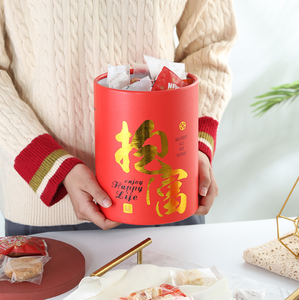 Noël Carton Cylindre <span class=keywords><strong>biscuits</strong></span> Cadeau Emballage Tube De Papier Rouge Couvercle Boîte Ronde De Luxe Avec Logo Personnalisé - Product Image 3