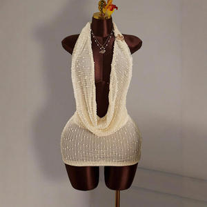 Nuovo Abito Estivo <span class=keywords><strong>Sexy</strong></span> Senza Schienale in Maglia, Vestito Corto Casual da Spiaggia per Ragazze, Abiti <span class=keywords><strong>Corti</strong></span> da Donna per Vacanze - Product Image 2