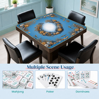 Tapis de table 80x80cm style côtier pour votre jeu de Mahjong, motif hippocampe, coquillages et coraux, idéal pour les soirées jeux