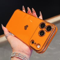Coque en TPU souple plaquée or avec motif cœur mignon pour iPhone 16 15 12 13 14 17 Pro Max, couleur orange, étui antichoc pour filles