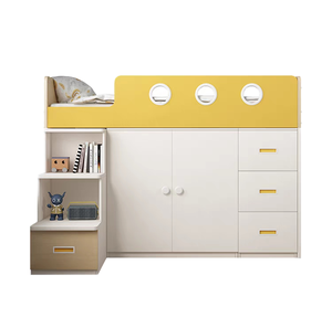 Lit superposé en bois de chêne moderne avec grande armoire de rangement - pour la chambre d'enfant - Product Image 1
