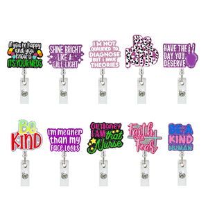 تصنيع جعل الشعار الخاص بك ملحقات ممرضة قابل للسحب الاكريليك معرف اسم حامل شارة بكرة مع مشبك التمساح - Product Image 5