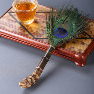 Handmade Purple Bamboo Root Peacock Feather Duster Irregular Head Furniture Cleaning Decorative Home Tea Table Use - Product Image 3
