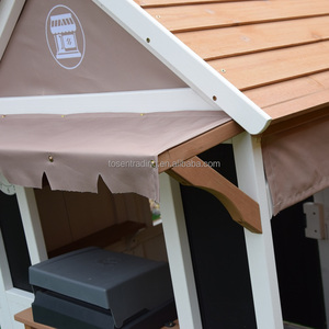 Casita de juegos de madera estilo rústico, tienda de juegos al aire libre para niños con mostrador, buzón y chimenea encantadora para jugar en el jardín - Product Image 5