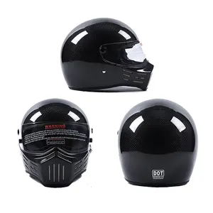 碳纤维全开脸经典复古风格圆点认证摩托车头盔咖啡厅赛车摩托车配件头盔