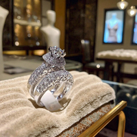 Temu Double Couche Micro Incrusté Zircon Anneau Ensemble Européen et Américain De Luxe Fête De Mariage Main Anneau Creux Conception Double Anneau