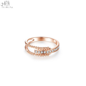 Mayorista de Joyería Fina de Hong Kong, Serie de Anillos con Cuentas de Oro Rosa de 18K y Diamantes Naturales, Anillo de Doble Banda para Mujer, Regalo Especial - Product Image 2