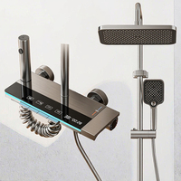 Ensemble de douche intelligent gris brossé avec affichage numérique, touches piano, triple poignée, robinet en céramique, fixation murale, jet de pluie doux