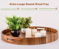 Plateau de service rond extra large en bois d'acacia massif pour table basse ottoman, grand plateau de cuisine, planche à fromage, plateau à charcuterie