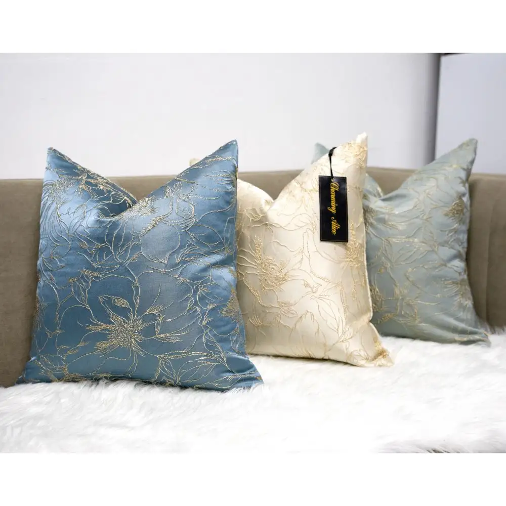 High Grade Satin Jacquard Pillow Cushion Cover, Luxury Home Throw Pillow Cover, Modern Hotel Room Office Lumbar Pillow Cushion