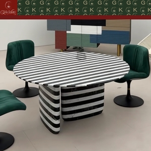 <span class=keywords><strong>Tavolo</strong></span> da Pranzo in Marmo GOLDKING, Strisce Bianche e Nere, per Cucina e Sala da Pranzo, Forma Ovale Personalizzata, Design Artistico Lucidato - Product Image 3