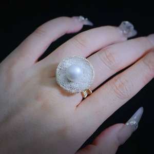 wholesale Handmade Italian Mesh Lace Pearl <b>Ring</b>, USA Imported 14K Gold Filled Natural Freshwater Pearl Adjustable Statement <b>Ring</b> - Product Image 2