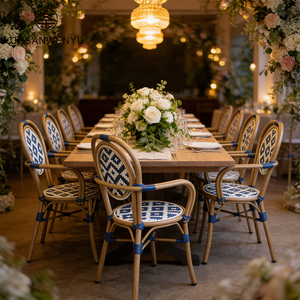 Hotel Outdoor Furniture Aluminium Teslin Armrest Chairs with <strong>Teak</strong> <strong>Table</strong> for Patio <strong>Dining</strong> - Product Image 4