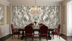 <span class=keywords><strong>Papier</strong></span> <span class=keywords><strong>peint</strong></span> mural 3D en relief blanc de style <span class=keywords><strong>baroque</strong></span> européen, motif floral vintage avec oiseaux et volutes, taille personnalisée, décoration murale - Product Image 2