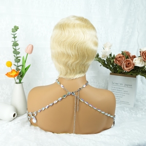 Parrucca Pixie Cut in Capelli Umani per Donne, Frontale in Pizzo 13x4, Parrucca Bob con Parte <span class=keywords><strong>Laterale</strong></span>, Colore Biondo 613, Taglio Corto Naturale a Strati - Product Image 5