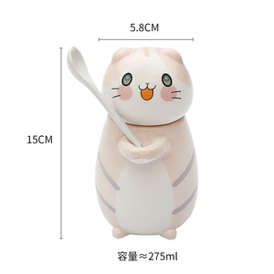수제 귀여운 고양이 세라믹 머그컵, 스푼 뚜껑 포함, 실용적인 커피/우유/아침식사용 음료 용기, 일상 가정 및 사무실용 - Product Image 6
