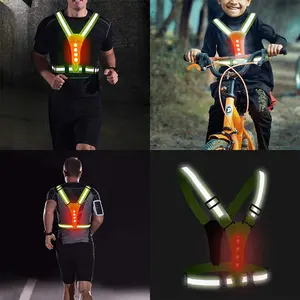 Colete de segurança reflexivo com luz de led, engrenagem de segurança, colete de corrida reflexivo com cinto elástico ajustável para passeios noturnos