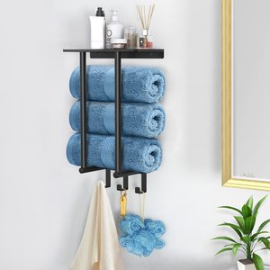 Bagno in acciaio inox nero in piedi appendiabiti da bagno portasciugamani Rack Bar Shelf <span class=keywords><strong>Set</strong></span> fissato al muro - Product Image 4