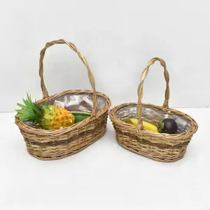 Handwoven Flower Planter Basket Willow Wicker Storage Basket With Plastic Insert Wedding Flower Girl Basket For Home Party Decor