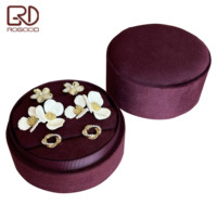 Boîte à bijoux cylindrique en velours ROGOOD à 3 anneaux, boîte cadeau de luxe en velours bordeaux pour bagues de fiançailles, bagues de mariage, boucles d'oreilles, bracelet P1977
