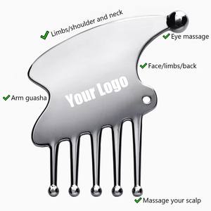 Gevşeme ve cilt sağlığı için 3 in 1 akupunktur masaj tarak Gua Sha paslanmaz çelik yüz şekillendirici - Product Image 6