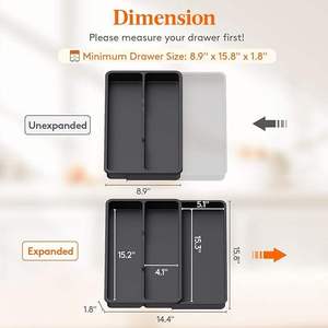 Divisorio Espandibile in Plastica Ecologica a 3 Livelli <span class=keywords><strong>per</strong></span> Cassetto della Cucina, Porta Posate Regolabile - Product Image 5