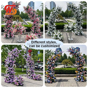 Arche florale en fer lisse pour mariage, décoration de fête, arche de mariage en soie rose artificielle pour photographie - Product Image 3