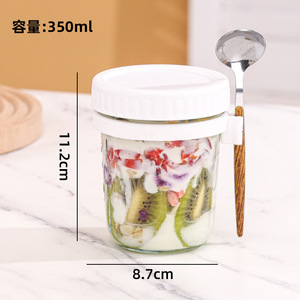 350Ml Draagbare Glazen Ontbijt 'S Nachts Havermetselaar Potten Plastic Bakje Met Deksels En Lepel Stro <span class=keywords><strong>Set</strong></span> Voor 'S Nachts Haver - Product Image 3