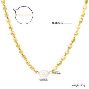 Stainless Steel Pearl Jewelry <b>Set</b> Gold Bead Chain Necklace And <b>Bracelet</b> For Women Party Elegant Fashion Accessories - Product Image 4