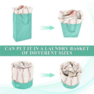 Hawaii Pink Pikake Floral Print Polyester Custom Design Logo <b>Laundry</b> Hampers With Mesh <b>Laundry</b> Wash <b>Bag</b> - Product Image 4