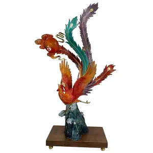 Chinese Traditional Fengshui Brass Raising Colorful Phoenix Tabletop Ornament Handicraft Decoration Crafts